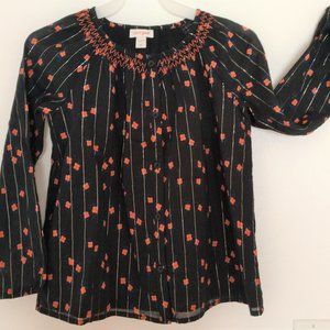 Cat & Jack Black Floral Blouse  W/ Silver Sparkles and Peach Flowers M(7/8) NWT